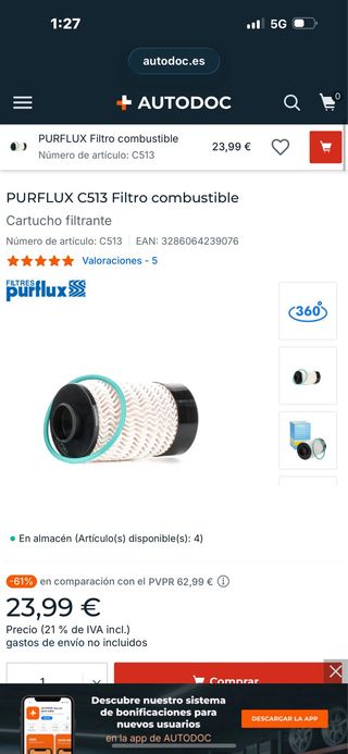 Filtro combustible PURFLUX C513