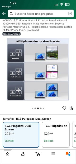 HONGO 15.6 Monitor Portátil Doble Pantalla