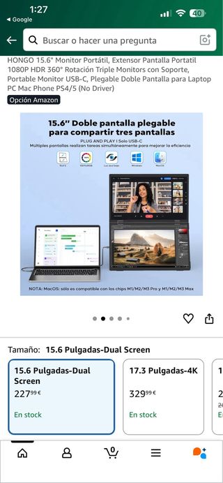 HONGO 15.6 Monitor Portátil Doble Pantalla