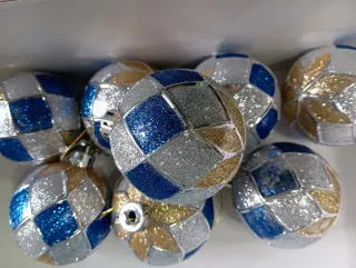 Bolas Navidad Azules y Plateadas