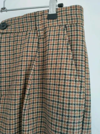Pantalón con lana, cuadros marrón