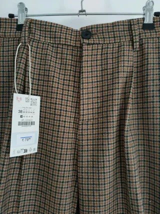 Pantalón con lana, cuadros marrón