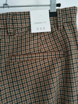 Pantalón con lana, cuadros marrón