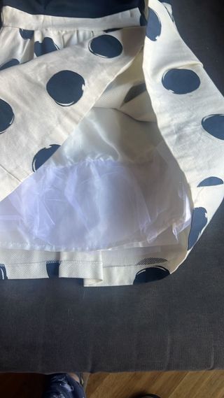 Vestido lunares azulon y blanco roto