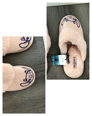 Zapatillas de pelo rosa con estampado Lilo&Stitch.