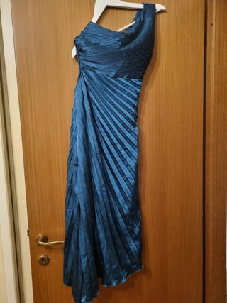 Abito elegante monospalla blu petrolio