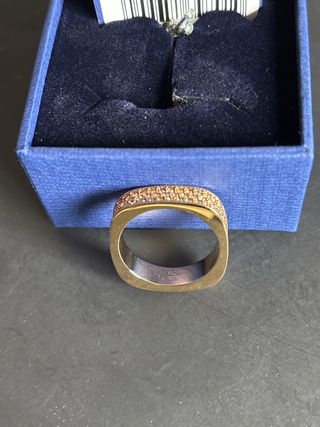 Anillo Swarovski Oro Marrón Cuadrado