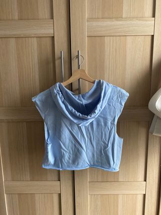 Bershka Camiseta Corta Capucha Azul XS