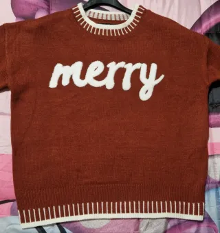 Maglione SHEIN donna marrone con scritta merry