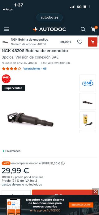 Bobina de encendido NGK 48206