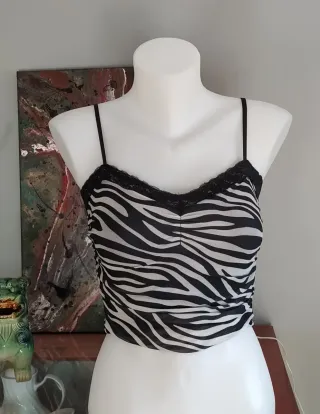 Top tul cebra encaje negro talla XS