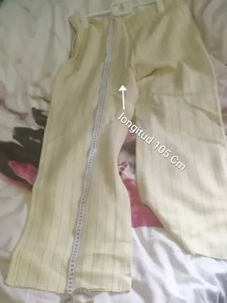 Pantalón blanco Crema a rayas con cremallera T.L