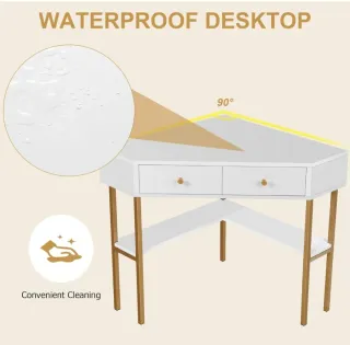 Escritorio Esquinero Blanco y Dorado