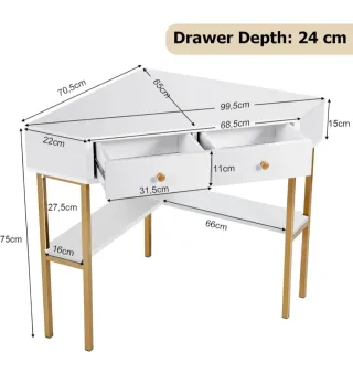 Escritorio Esquinero Blanco y Dorado