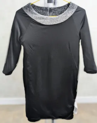 Vestido Mango degradado gris, rojo y negro.