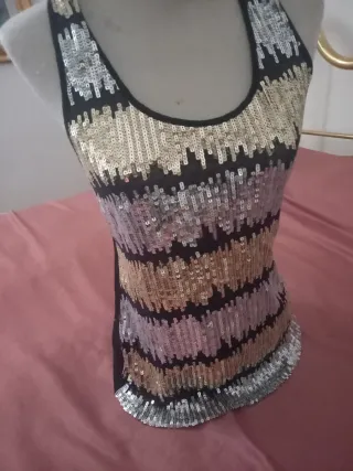 Top canotta paillettes oro e argento