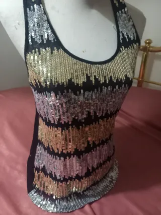 Top canotta paillettes oro e argento