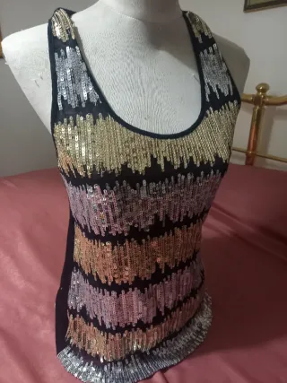 Top canotta paillettes oro e argento