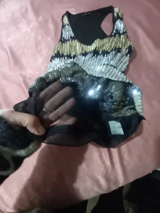 Top canotta paillettes oro e argento