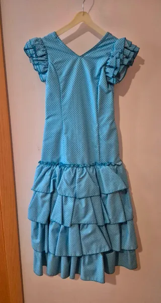 Vestido Flamenca Niña Azul & Blanco, Talla 6