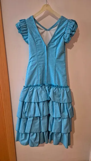 Vestido Flamenca Niña Azul & Blanco, Talla 6