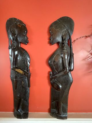Pareja Figuras Africanas Madera Tallada