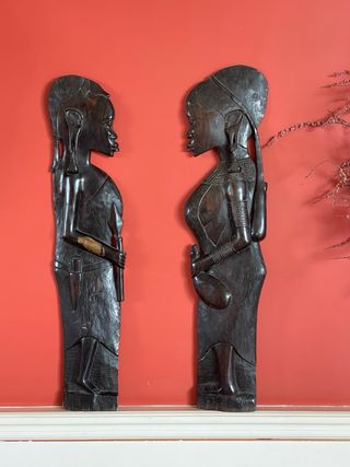 Pareja Figuras Africanas Madera Tallada