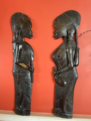Pareja Figuras Africanas Madera Tallada