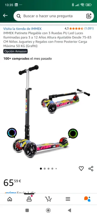 Patinete 3 Ruedas Plegable Luces LED