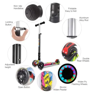 Patinete 3 Ruedas Plegable Luces LED