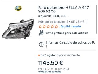 Faro delantero Hella mercedes vito/viano w 447