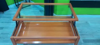 Mesa de centro elevable madera y cristal