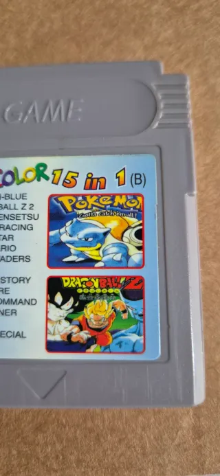 Cartucho 15 en 1 Game Boy: Pokémon, Dragon Ball Z