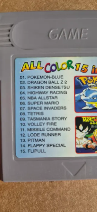 Cartucho 15 en 1 Game Boy: Pokémon, Dragon Ball Z