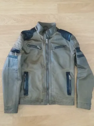 Cazadora Moto Retro Negra y Gris