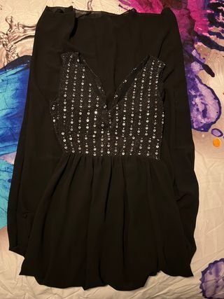 Vestido fiesta negro largo lentejuelas