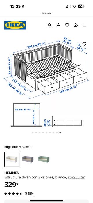 Cama diván Hemnes (Ikea) con cajones