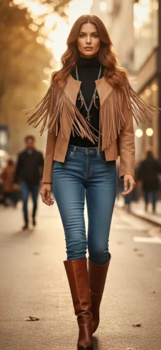 Chaqueta de ante con flecos estilo Western