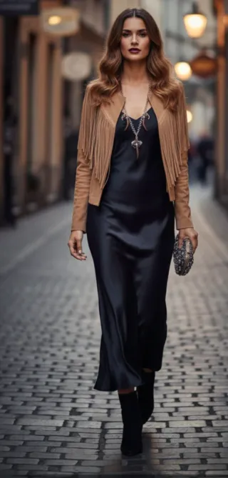 Chaqueta de ante con flecos estilo Western