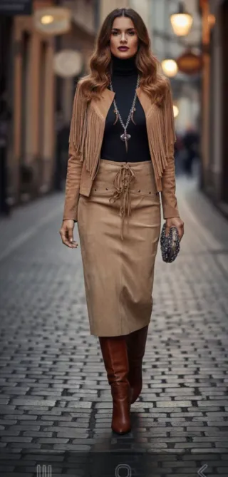 Chaqueta de ante con flecos estilo Western