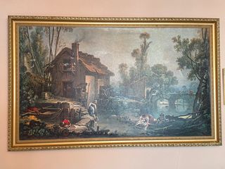 Cuadro antiguo paisaje con molino