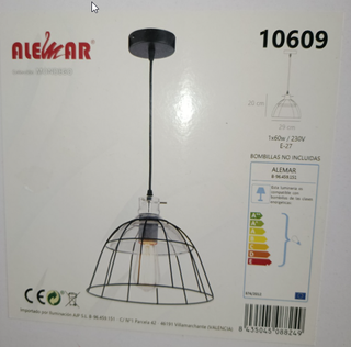 Lámpara Colgante Industrial Negra Cristal