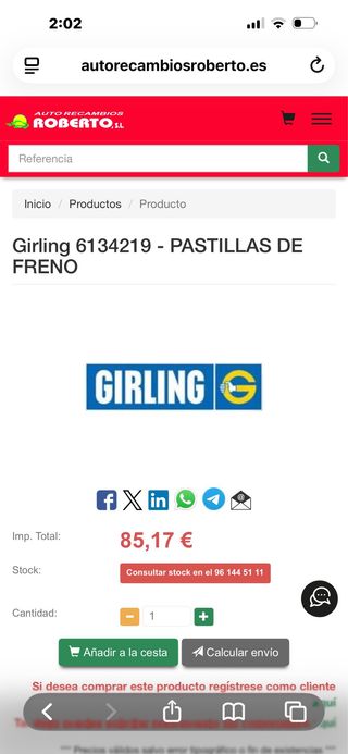 Pastillas de freno Girling 6134219