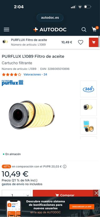 Filtro de aceite PURFLUX L1089
