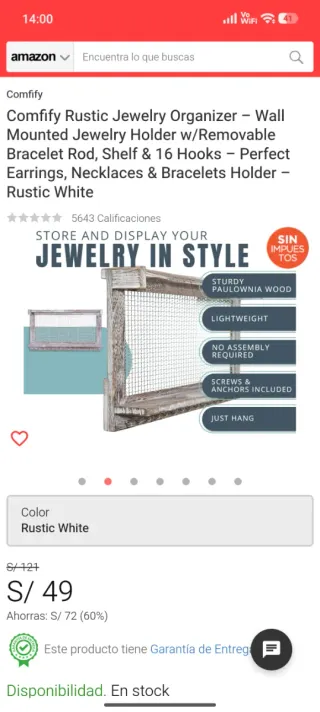 Organizador de joyas de pared