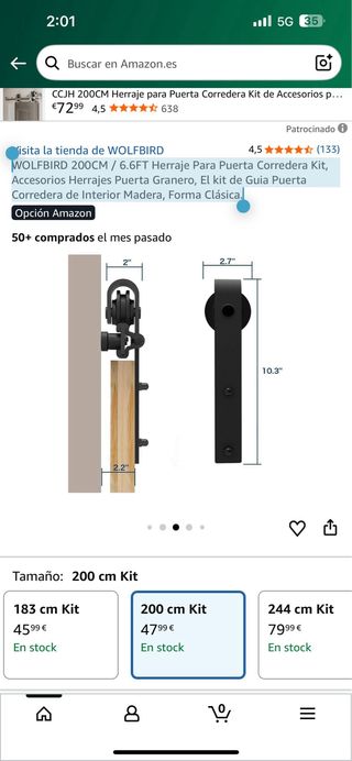 Herraje Puerta Corredera WOLFBIRD 200CM