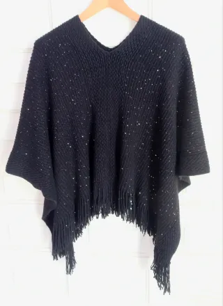 Poncho Negro con Lentejuelas,  Nuevo