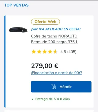 Cofre techo coche. Norauto Bermude 200 (375 L)