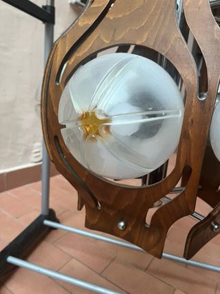 Lampadario legno e acciaio cromato