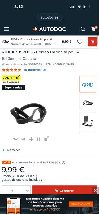 RIDEX 305P0055 Correa trapecial poli V